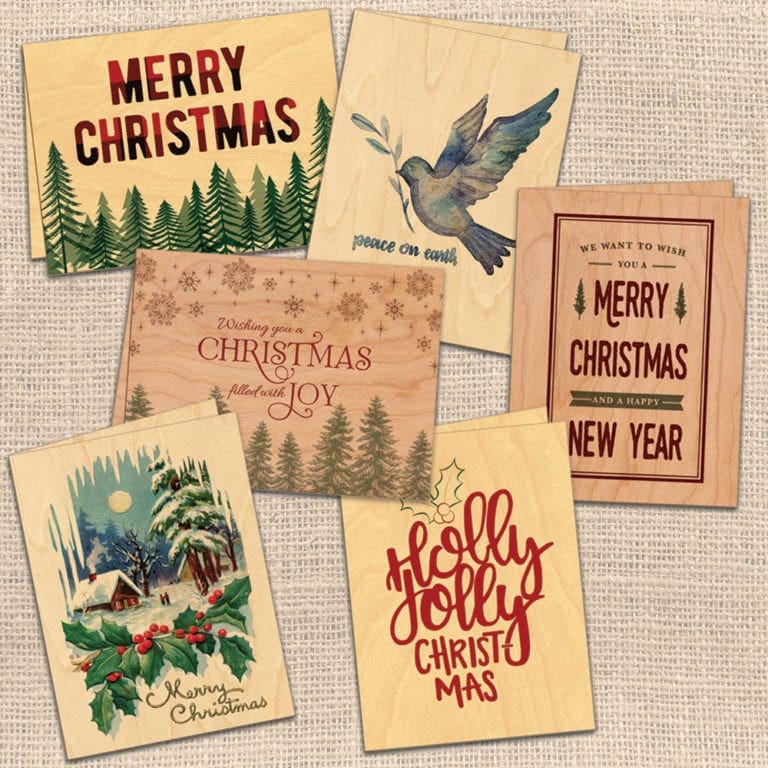 Christmas Cards Boxed set of 10 Cards of Wood