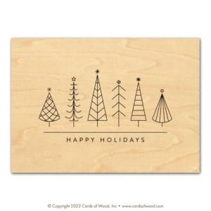 simple trees holiday card printed on wood